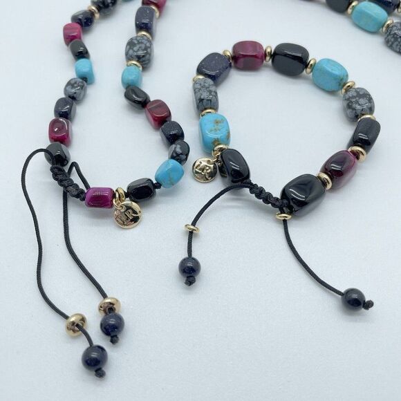 QVC Lola Rose Islington Moroccan Mix Necklace & Bracelet Set Gemstone Adjustable - Picture 8 of 13